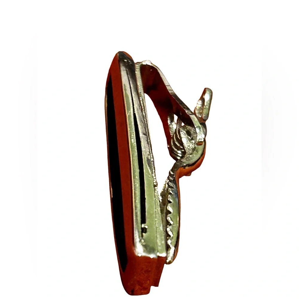 ♥️Silver Toned Tie Bar with Textured Black Inlay